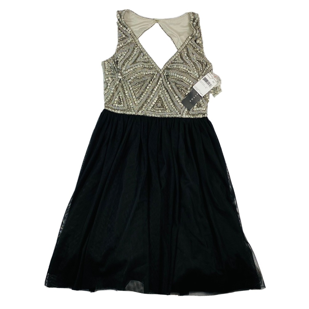 Aidan Mattox Eve Black Beaded Tulle Cocktail Dress Size 0 054453220 NWT